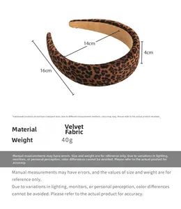 Detailed size specifications for wide leopard print velvet headband with 4cm width