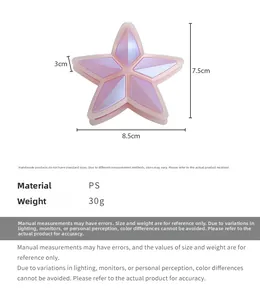 Dimensiones detalladas y datos del material para la pinza de pelo de estrella de 8,5 cm