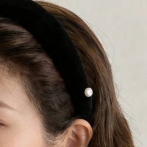 Vintage Black Velvet Padded Headband Faux Artificial Pearl Hair Hoop Elegant Wide Thickened Hairbands For Women Daily Accessories