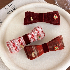 Nuovo Stile Cinese Molletta per Capelli Fiocco in Tweed a Quadri Rossi Con Ciondolo Arachide Vintage Festivo Donna Gioielli