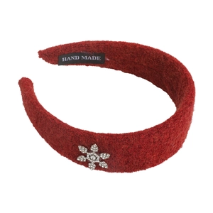 Serre-tête en peluche rouge avec flocon en strass et étiquette faite à la main pour femme