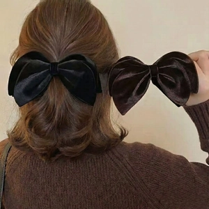 French Vintage Velvet Bow Banana Clip Elegant Large Hair Clip For Women Autumn Winter High Ponytail Styling Hair Accessories
