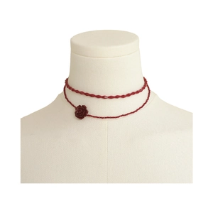 Vintage French red rose double-layer beaded choker necklace for elegant women