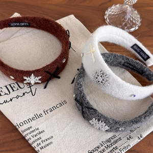 Winter velvet padded headband with rhinestone snowflake and pearls in 3 colors