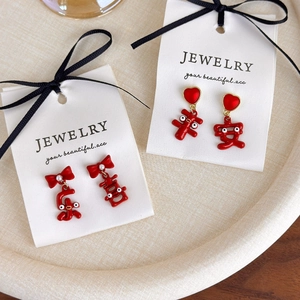 Boucles d'oreilles Pendantes Caractères Chinois Rouge Festif Alliage Émail Cœur Nœud Künstliche Perle Bijoux pour Femme Nouvel An Fête