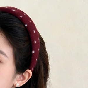 Retro red polka dot wide headband with sponge padding for high crown hair styling