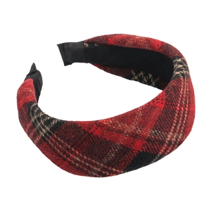 Retro red and black plaid wide headband with sponge padding for high skull top look