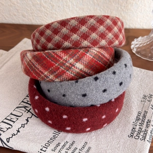 Retro padded sponge headbands set featuring red plaid and polka dot fabric textures