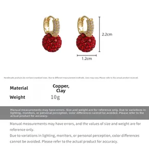 Details zu den Abmessungen roter Strass-Ohrringe mit Kupfer- und Keramikbasis