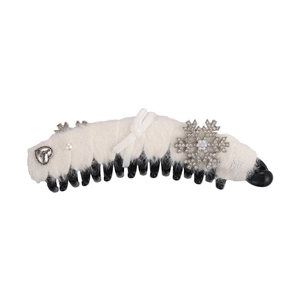 Pince à cheveux banane hiver avec flocon de neige, perles, peluche et nœud pour femme