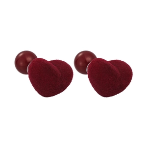 Eleganti orecchini a lobo a cuore floccato rosso vino con chiusura a sfera tonda