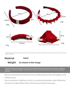 Detailed dimensions of red velvet pearl headbands and bows with weight measurements
