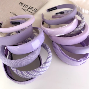 Purple Fabric Wide Headband Solid Color Plaid Checked Hairband Korean Style High Top Hair Accessories For Women Girls Daily Use