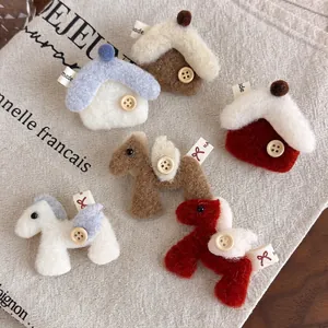 Cute Handmade Plush Horse House Brooch For Women Unique Animal Pin For Sweater Scarf Accessories Year Of Horse Gift
