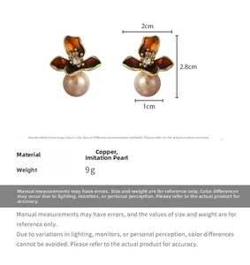 Specifiche dettagliate delle dimensioni per orecchini di perle iris vintage con peso