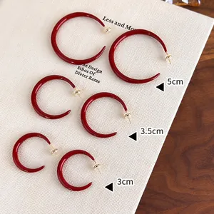 Elegant Red Enamel Iron Alloy Hoop Earrings Minimalist Geometric C-Shaped Painted Earrings With Copper Post For Women Jewelry