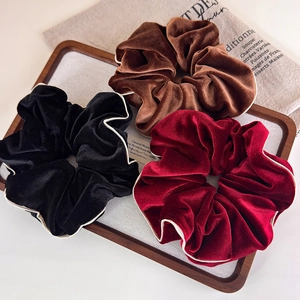 Chouchou Géant en Velours Vintage Français Avec Liseré Contrasté Élastique à Cheveux Doux Pour Femmes Accessoires Cheveux