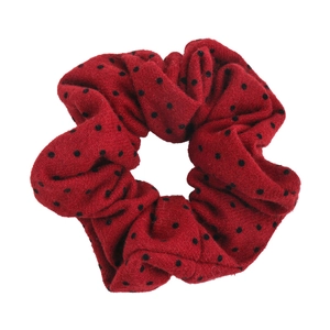 Red plush scrunchie with black polka dots for women festive hair accessory tie