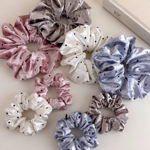 Polka dot velvet scrunchies set in four colors for high-elastic hair styling