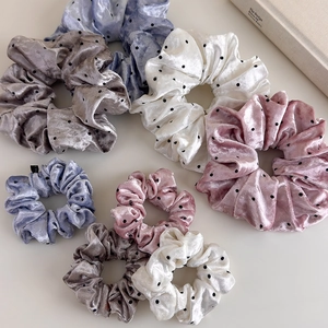 Velvet Polka Dot Hair Scrunchies Elastic Hair Ties Elegant Morandi Colors Hair Accessories For Women Daily Hair Styling