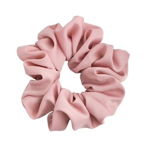 Pink satin scrunchie with soft pleated texture for women, minimalist hair accessory