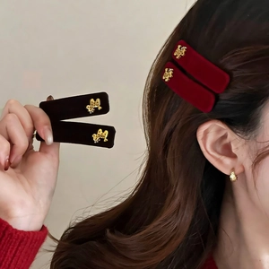 Vintage Velvet Hair Clips For Women Elegant Red Black Coffee Dog Decor BB Clip Side Hair Barrettes Accessories