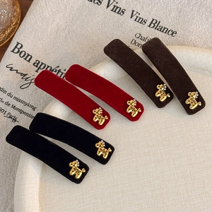 6pcs velvet hair clips with golden poodle accents in red, black, and brown colors