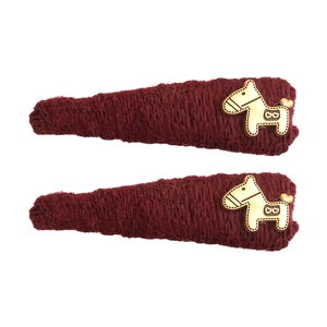 Deep red knitted yarn hair clips with golden pony charm ornaments for women