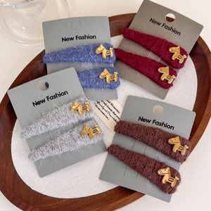 Handmade Woolen Yarn BB Hair Clips With Gold Metal Pony Sweet Knit Side Clip Fashion Hair Accessories For Women Jewelry