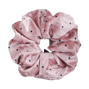 Pink velvet polka dot scrunchie hair tie with high elastic band for women hair styling