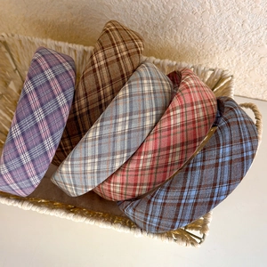 Korean Style Plaid Headband Wide Brim Thick Sponge Hair Hoop Women Vintage Preppy School Fabric Hair Accessory Handmade