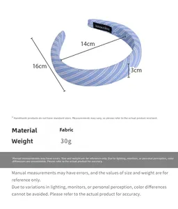 Tableau des tailles détaillé pour le bandeau à rayures bleues orné de strass brillants