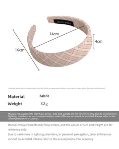 Spécifications détaillées et dimensions du serre-tête en tissu à carreaux rose