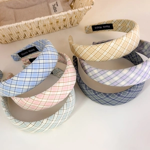 Lot de serre-têtes français à carreaux en tissu coloré avec étiquette faite main