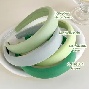 Women Korean Fresh Green Thickened Sponge Headband Wide Side High Top Padded Hair Hoop Handmade Cloth Hair Accessory