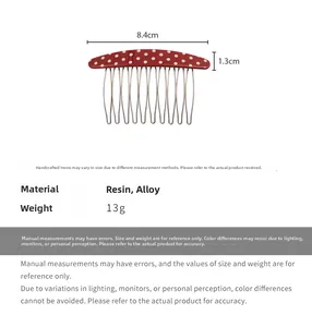 Polka dot hair side comb details featuring 8.4cm length resin and alloy materials