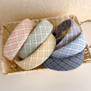 Bandeau Rembourré à Carreaux Style Français Doux pour Femmes en Tissu Gingham Fait à la Main Serre-tête Large en Éponge
