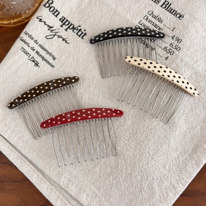 Vintage polka dot acetate curved hair side combs in black, cream, coffee and red colors