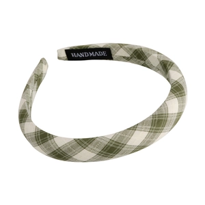 Green and white plaid retro hairband with handmade label for elegant college style fashion