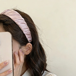 Pink pleated satin headband for women with a glossy finish and high top hair styling design