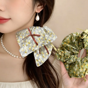 Französisches Design Blumen Stoff Scrunchies Retro Schleife Haargummi Koreanischer Stil Süß Großer Darm Elastisches Haarseil Damen Haarschmuck