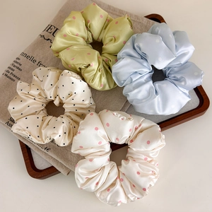 Chouchous En Satin À Pois Style Français Grands Élastiques À Cheveux Rembourrés Élégants Pour Queue De Cheval Femmes
