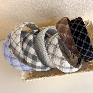 Vintage Preppy Style Plaid Headband For Women Padded Thickened Hair Band Handmade Cloth Checkered Hair Hoop Volumizing Accessory