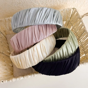 Women's Ruched Satin Padded Headband High Top Wide Elegant Hairband Solid Color Korean Style Fashion Hair Accessories