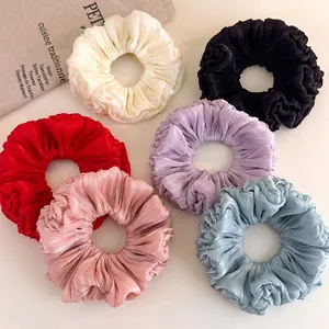 Pleated Organza Scrunchie Satin Glossy Large Elastic Hair Tie Korean Style Ponytail Holder Fashion Hair Accessories For Women Girls