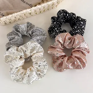 Elegantes 4er-Set Strass-Haargummis aus Satin mit funkelnden Kristallakzenten für Damen