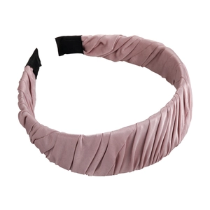 Elegant pink ruched satin headband with glossy finish for high crown hair styling