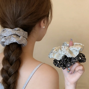 Eleganter Strass Großer Haargummi Für Damen Elastisches Haarband Funkelndes Stoff Kopfschmuck Für Pferdeschwanz Täglicher Party Haarschmuck