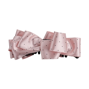 Elegante fermaglio per capelli in raso rosa a pois con fiocco per acconciature donna