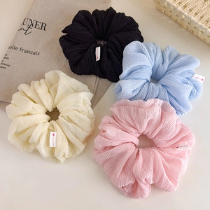 Pleated Fabric Hair Scrunchies Sweet Large Elastic Hair Ties Handmade Heart Label Ponytail Holder For Women Girls Hair Accessories